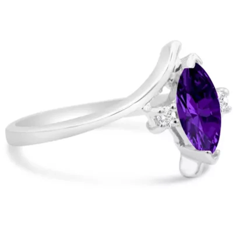 1/2 Carat Marquise Shape Gemstone and Diamond Ring Sterling Silver