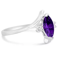 1/2 Carat Marquise Shape Gemstone and Diamond Ring Sterling Silver
