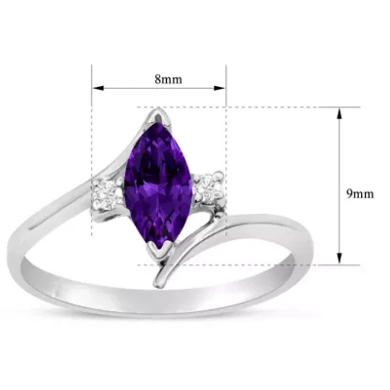 1/2 Carat Marquise Shape Gemstone and Diamond Ring Sterling Silver
