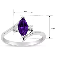 1/2 Carat Marquise Shape Gemstone and Diamond Ring Sterling Silver