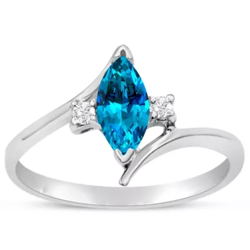 1/2 Carat Marquise Shape Gemstone and Diamond Ring Sterling Silver