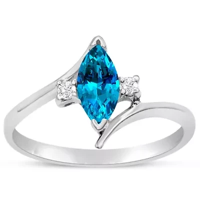 1/2 Carat Marquise Shape Gemstone and Diamond Ring Sterling Silver