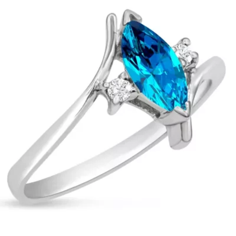1/2 Carat Marquise Shape Gemstone and Diamond Ring Sterling Silver