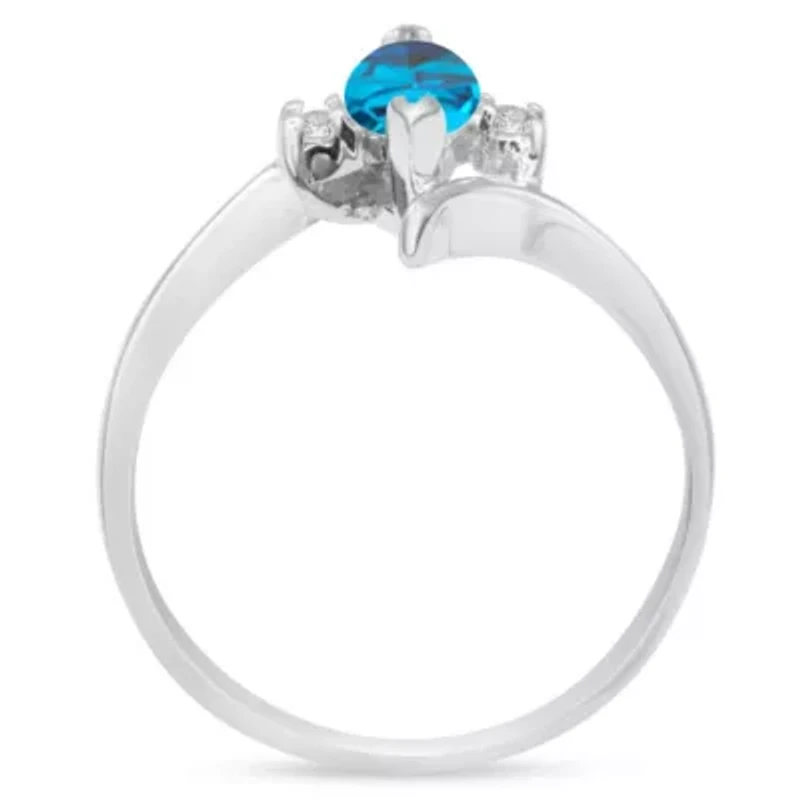 1/2 Carat Marquise Shape Gemstone and Diamond Ring Sterling Silver