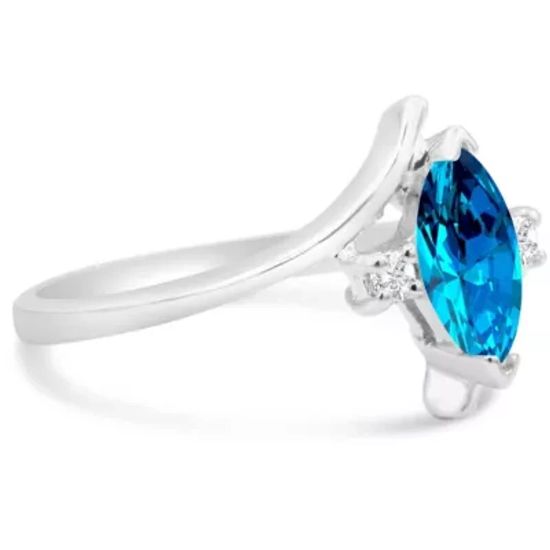 1/2 Carat Marquise Shape Gemstone and Diamond Ring Sterling Silver