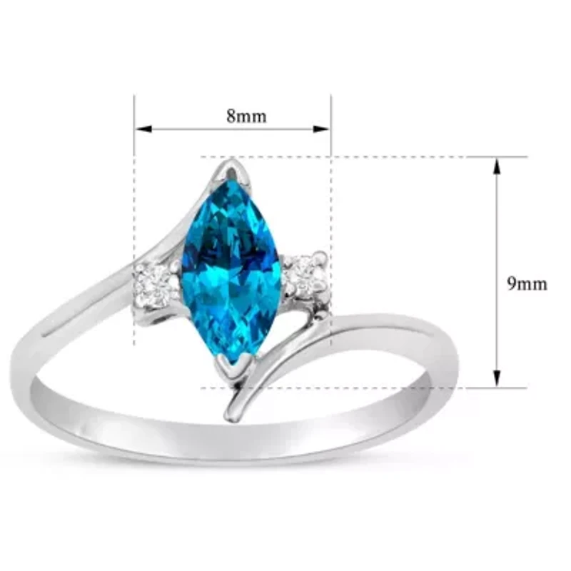 1/2 Carat Marquise Shape Gemstone and Diamond Ring Sterling Silver