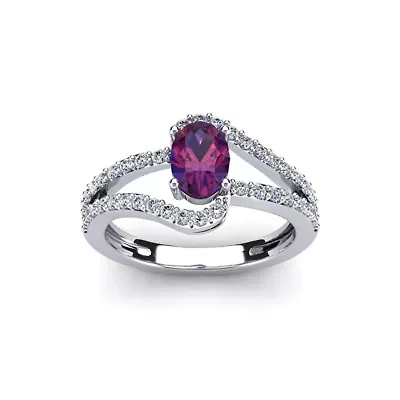 1.40 Carat Oval Shape Gemstone and Fancy Diamond Ring Sterling Silver
