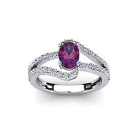 1.40 Carat Oval Shape Gemstone and Fancy Diamond Ring Sterling Silver