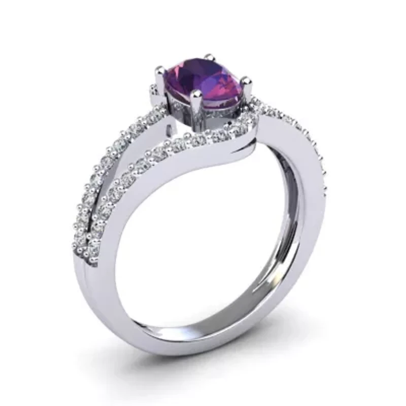 1.40 Carat Oval Shape Gemstone and Fancy Diamond Ring Sterling Silver