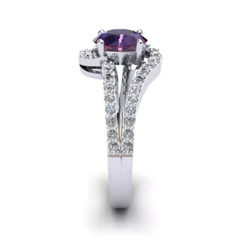 1.40 Carat Oval Shape Gemstone and Fancy Diamond Ring Sterling Silver