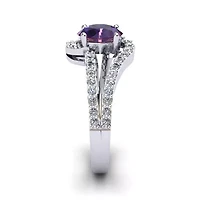 1.40 Carat Oval Shape Gemstone and Fancy Diamond Ring Sterling Silver