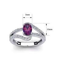 1.40 Carat Oval Shape Gemstone and Fancy Diamond Ring Sterling Silver