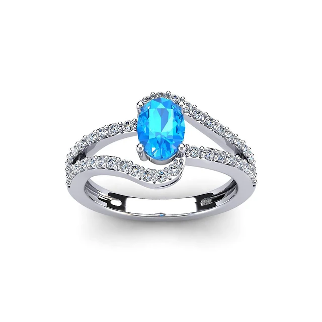 Lab Created 1.40 Carat Oval Shape Gemstone and Diamond Fancy Ring Sterling Silver