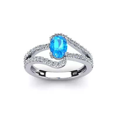 1.40 Carat Oval Shape Gemstone and Fancy Diamond Ring Sterling Silver