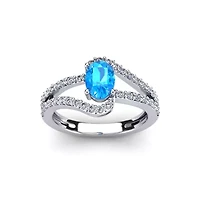 1.40 Carat Oval Shape Gemstone and Fancy Diamond Ring Sterling Silver