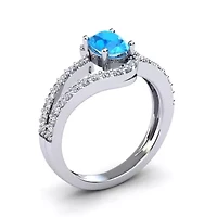 1.40 Carat Oval Shape Gemstone and Fancy Diamond Ring Sterling Silver