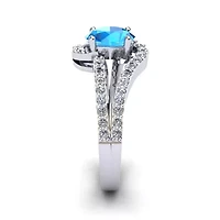 1.40 Carat Oval Shape Gemstone and Fancy Diamond Ring Sterling Silver