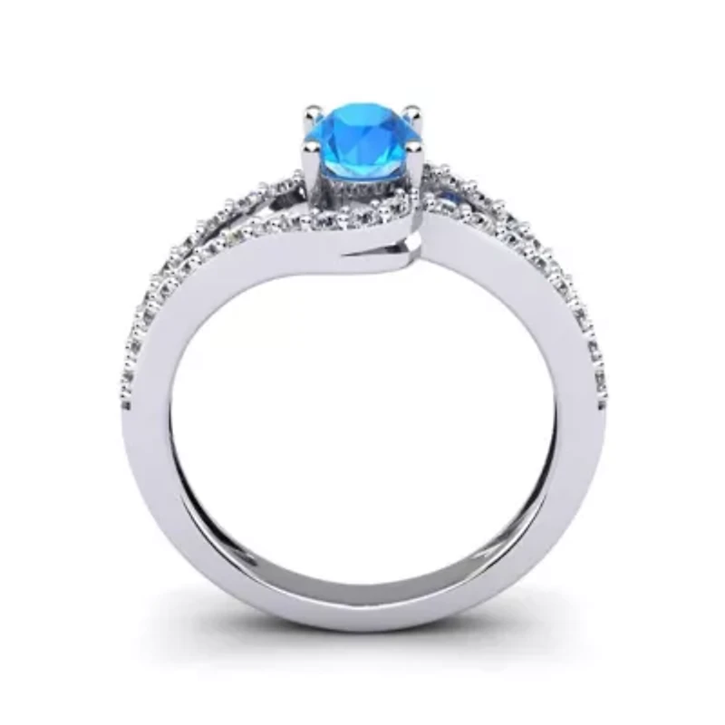 1.40 Carat Oval Shape Gemstone and Fancy Diamond Ring Sterling Silver