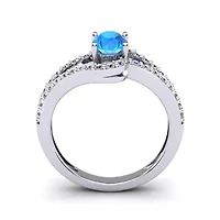 1.40 Carat Oval Shape Gemstone and Fancy Diamond Ring Sterling Silver