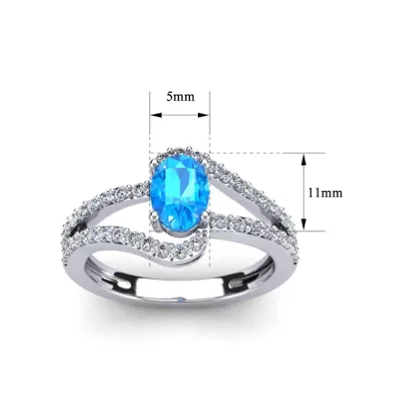 1.40 Carat Oval Shape Gemstone and Fancy Diamond Ring Sterling Silver