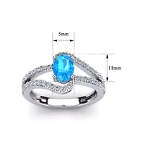 1.40 Carat Oval Shape Gemstone and Fancy Diamond Ring Sterling Silver