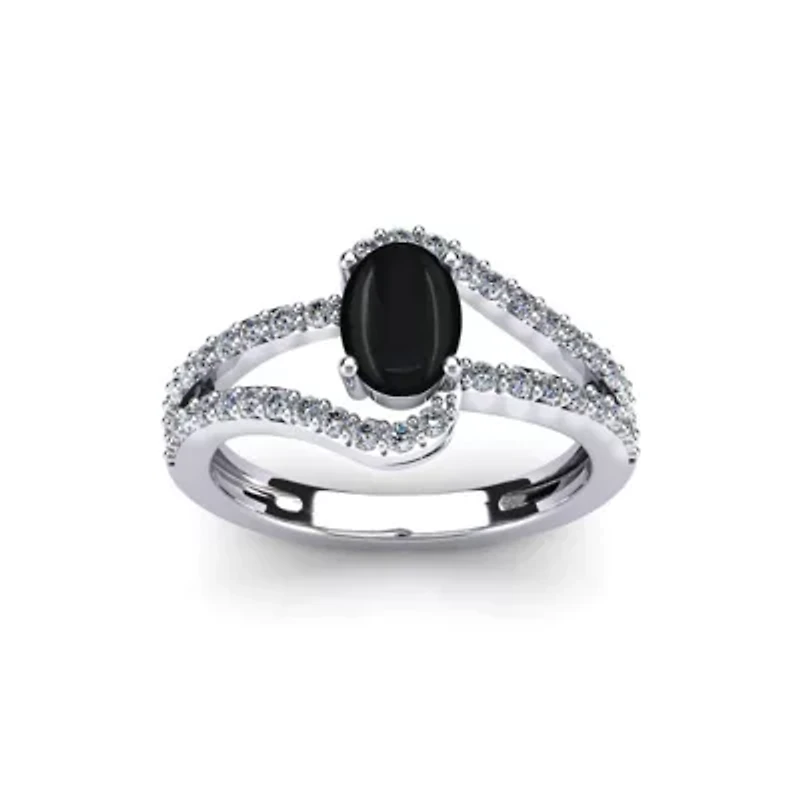 1.40 Carat Oval Shape Gemstone and Fancy Diamond Ring Sterling Silver