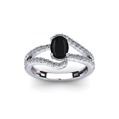 1.40 Carat Oval Shape Gemstone and Fancy Diamond Ring Sterling Silver