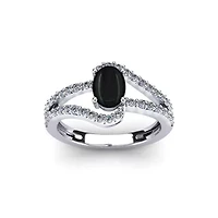 1.40 Carat Oval Shape Gemstone and Fancy Diamond Ring Sterling Silver