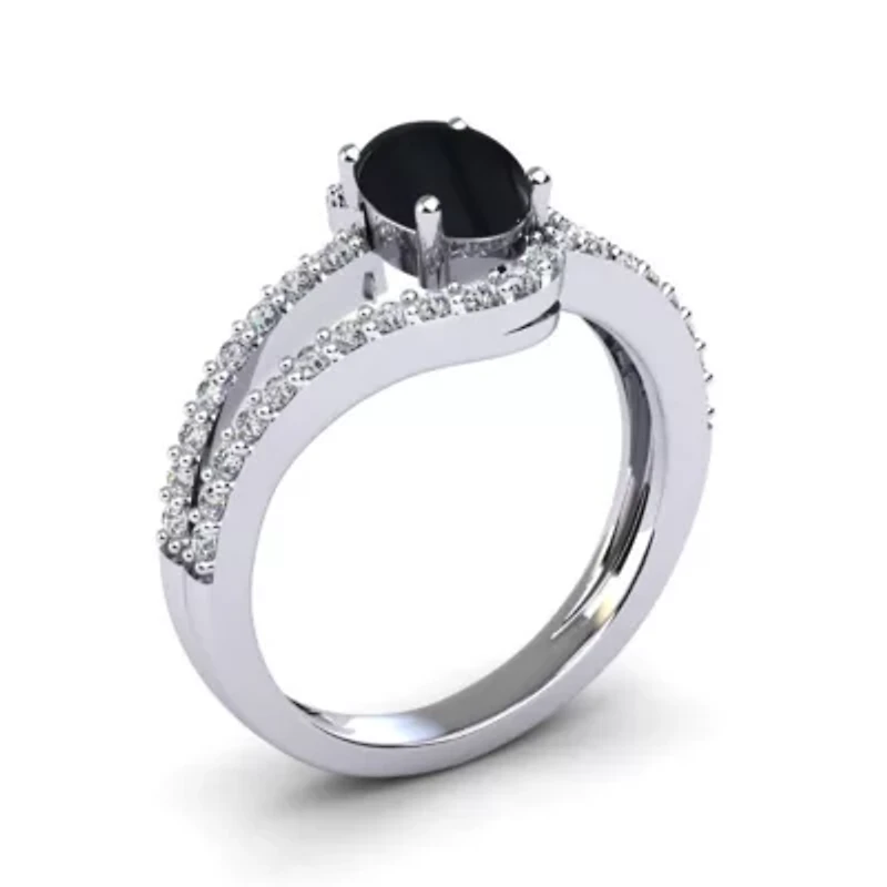 1.40 Carat Oval Shape Gemstone and Fancy Diamond Ring Sterling Silver