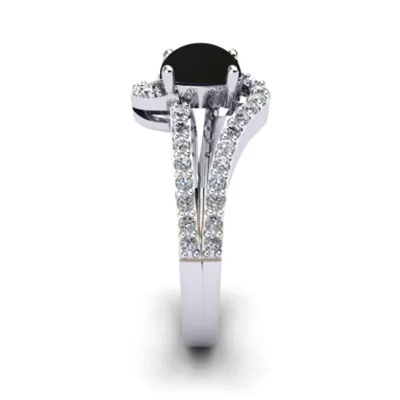 1.40 Carat Oval Shape Gemstone and Fancy Diamond Ring Sterling Silver