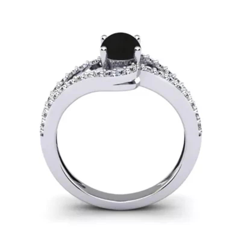 1.40 Carat Oval Shape Gemstone and Fancy Diamond Ring Sterling Silver