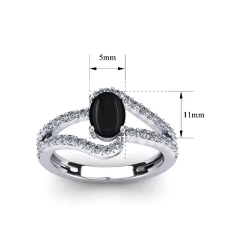 1.40 Carat Oval Shape Gemstone and Fancy Diamond Ring Sterling Silver