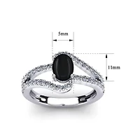 1.40 Carat Oval Shape Gemstone and Fancy Diamond Ring Sterling Silver