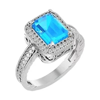 2 3/4 Carat Emerald Shape Gemstone and Diamond Ring Sterling Silver
