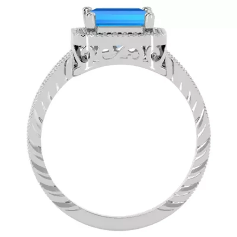 2 3/4 Carat Emerald Shape Gemstone and Diamond Ring Sterling Silver