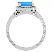 2 3/4 Carat Emerald Shape Gemstone and Diamond Ring Sterling Silver