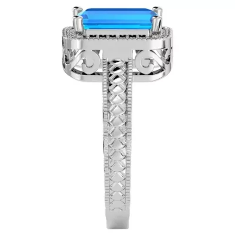 2 3/4 Carat Emerald Shape Gemstone and Diamond Ring Sterling Silver