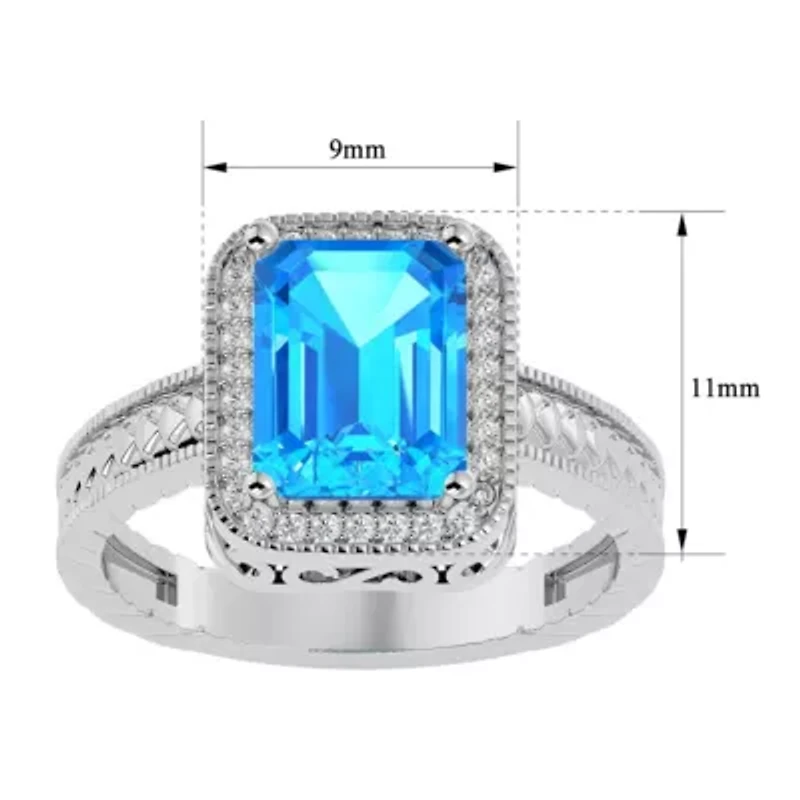 2 3/4 Carat Emerald Shape Gemstone and Diamond Ring Sterling Silver
