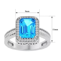 2 3/4 Carat Emerald Shape Gemstone and Diamond Ring Sterling Silver