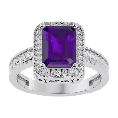 2 3/4 Carat Emerald Shape Gemstone and Diamond Ring Sterling Silver