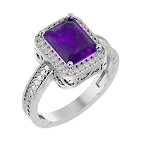 2 3/4 Carat Emerald Shape Gemstone and Diamond Ring Sterling Silver
