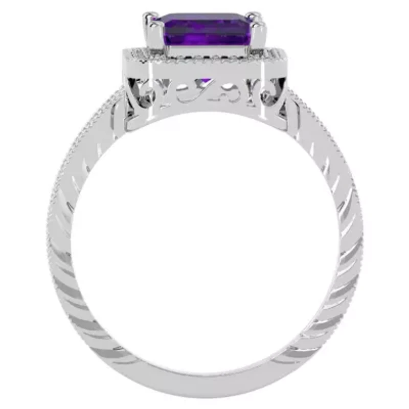 2 3/4 Carat Emerald Shape Gemstone and Diamond Ring Sterling Silver
