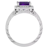 2 3/4 Carat Emerald Shape Gemstone and Diamond Ring Sterling Silver