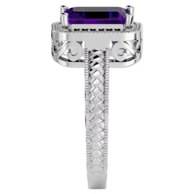 2 3/4 Carat Emerald Shape Gemstone and Diamond Ring Sterling Silver