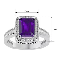 2 3/4 Carat Emerald Shape Gemstone and Diamond Ring Sterling Silver