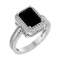 2 3/4 Carat Emerald Shape Gemstone and Diamond Ring Sterling Silver