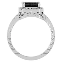 2 3/4 Carat Emerald Shape Gemstone and Diamond Ring Sterling Silver