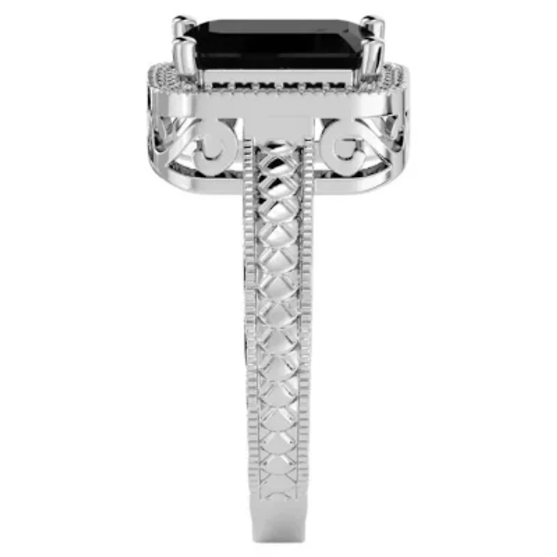 2 3/4 Carat Emerald Shape Gemstone and Diamond Ring Sterling Silver