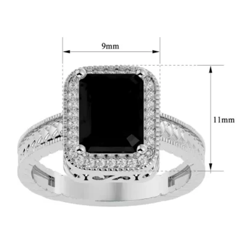 2 3/4 Carat Emerald Shape Gemstone and Diamond Ring Sterling Silver