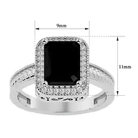 2 3/4 Carat Emerald Shape Gemstone and Diamond Ring Sterling Silver